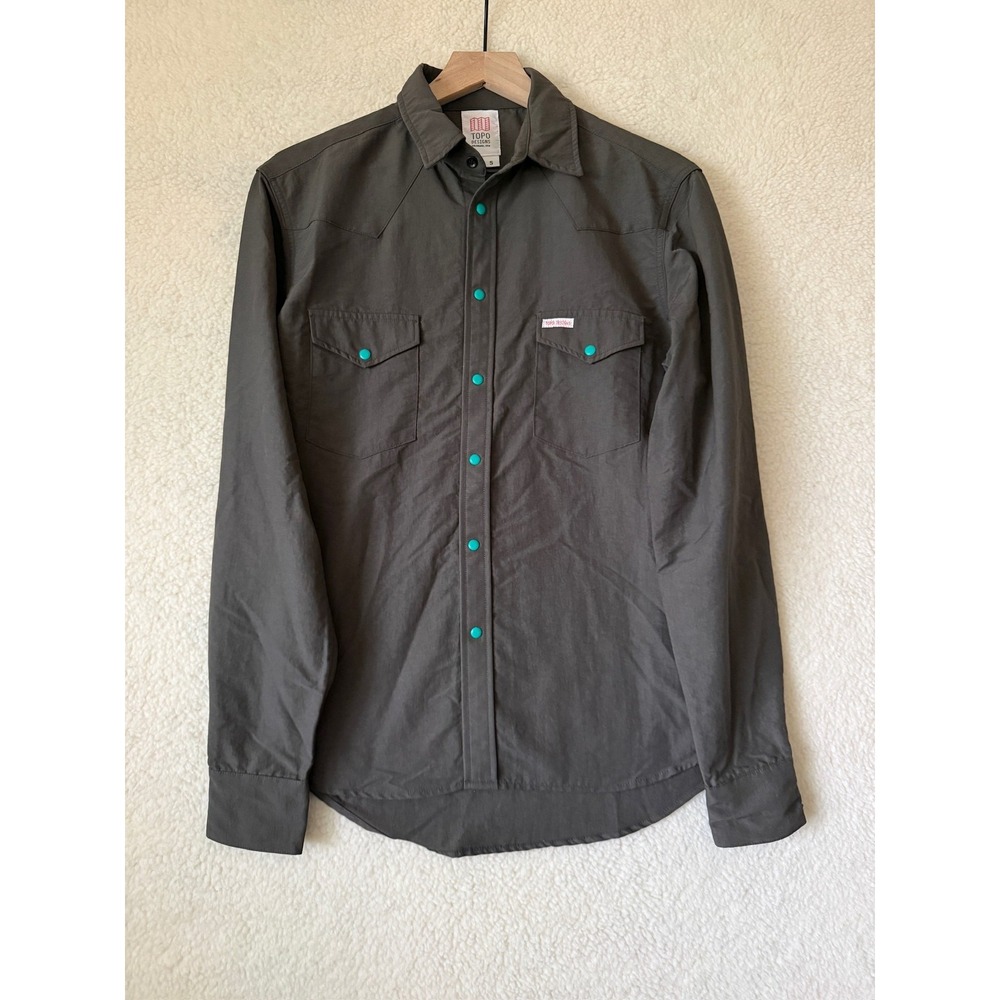 Topo Designs Shirt Mens Small Gray Nylon Snap Western Long Sleeve USA Casual